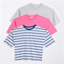 Onfire Womens Three Pack Boxy Crew Neck T-Shirts Navy Stripe/Pink/Grey Marl Navy Stripe / Pink / Grey Marl