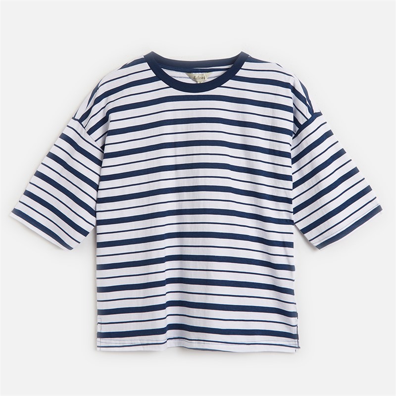 Onfire Womens Three Pack Boxy Crew Neck T-Shirts Navy Stripe/Pink/Grey Marl Navy Stripe / Pink / Grey Marl