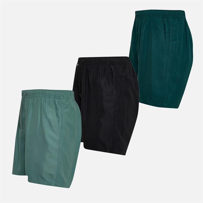 Onfire Mens Three Pack Swim Shorts Black/Forest Green/Petrol