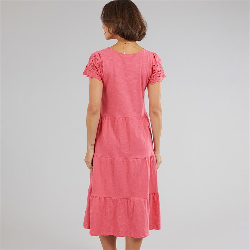 Onfire Womens Midi Broderie Sleeve Dress Hot Pink