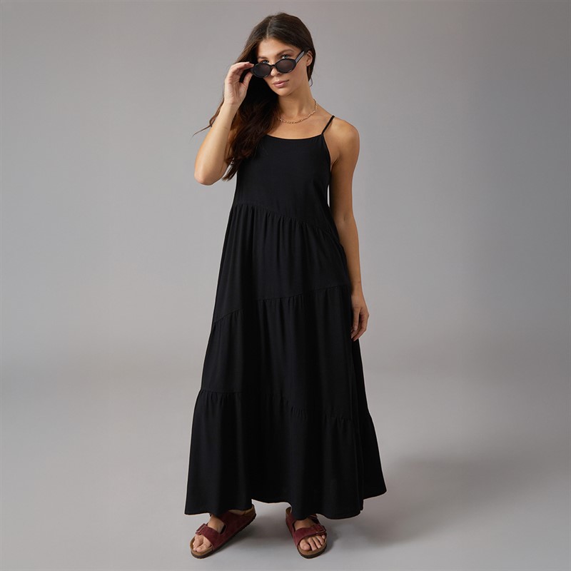 Onfire Womens Maxi Tiered Dress Black