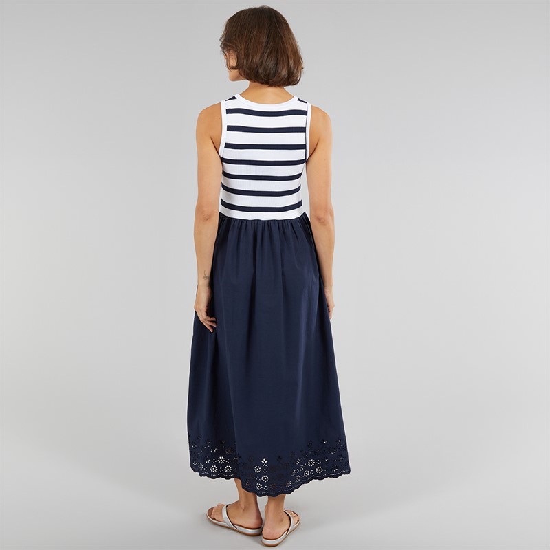 Onfire Womens Midi Jersey Woven Mix Dress Navy/Stripe