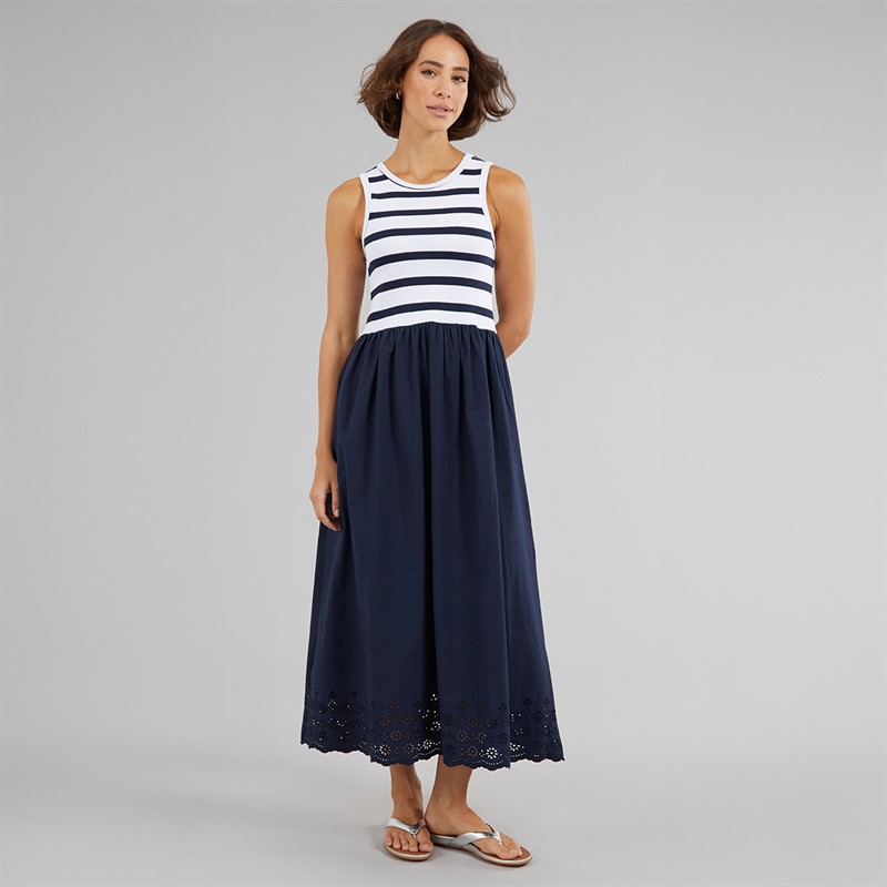 Onfire Womens Midi Jersey Woven Mix Dress Navy/Stripe