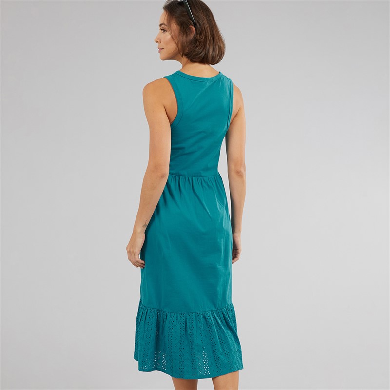 Onfire Womens Sleeveless Tiered Broderie Midi Dress Teal