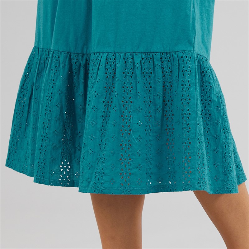 Onfire Womens Sleeveless Tiered Broderie Midi Dress Teal