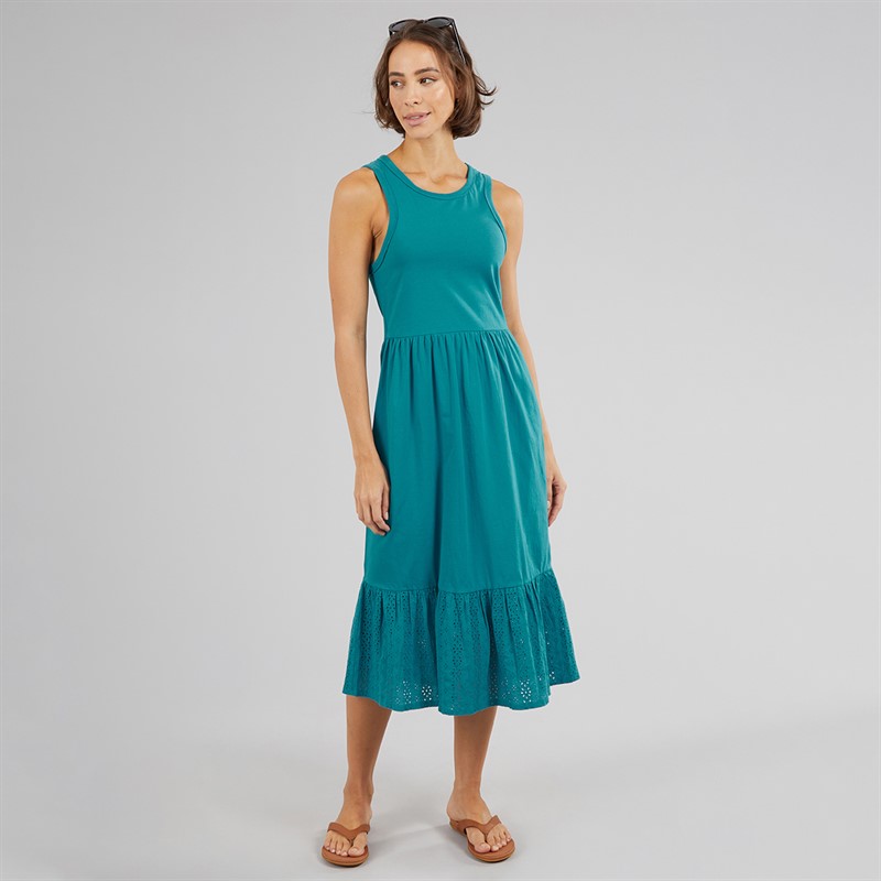Onfire Womens Sleeveless Tiered Broderie Midi Dress Teal