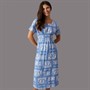 Onfire Womens Smocked Waist Midi Dress Blue Print