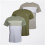 Onfire Mens Three Pack Colour Block T-Shirts Multi Grey Stripe/Olive Stripe/Dark Blue Grey Stripe/ Olive Stripe/ Dark Blue
