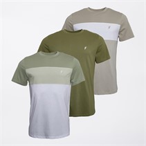 Onfire Mens Three Pack Colour Block T-Shirts Multi Grey Stripe/Olive Stripe/Dark Blue Grey Stripe/ Olive Stripe/ Dark Blue