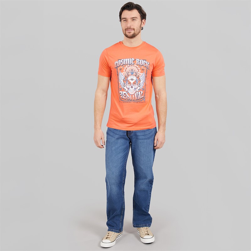 Onfire Mens Festival Skull T-Shirt Peach Pink