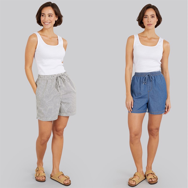 Onfire Womens Two Pack Elasticated Shorts Denim/Stripe