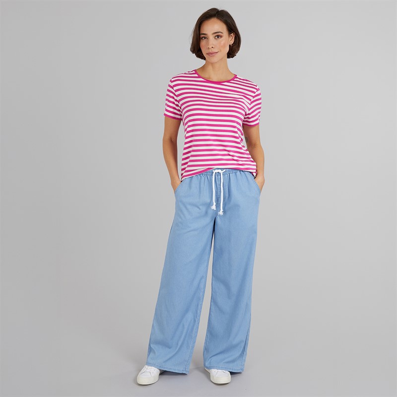 Onfire Womens Elasticated Wide Leg Jeans Light Wash