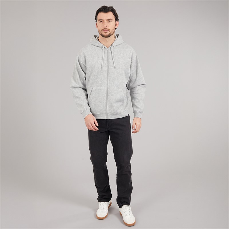 Onfire Mens Oversized Zip Through Hoodie Light Grey Marl