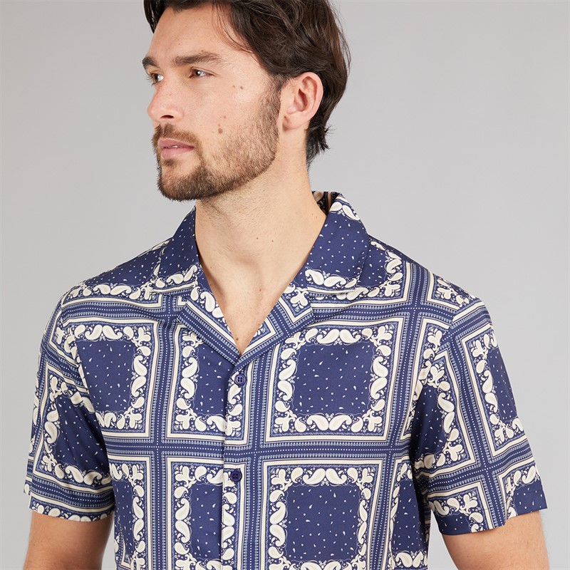 Onfire Mens Tile Print Shirt Blue Multi