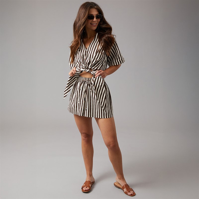 Onfire Womens Striped Shorts Brown Stripe