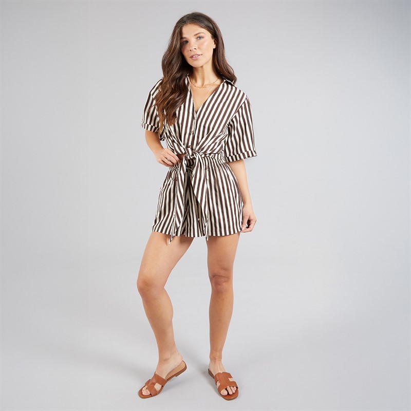 Onfire Womens Striped Shorts Brown Stripe