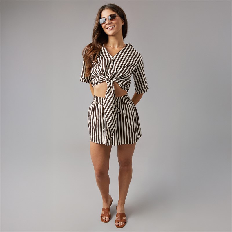 Onfire Womens Striped Shirt Brown Stripe
