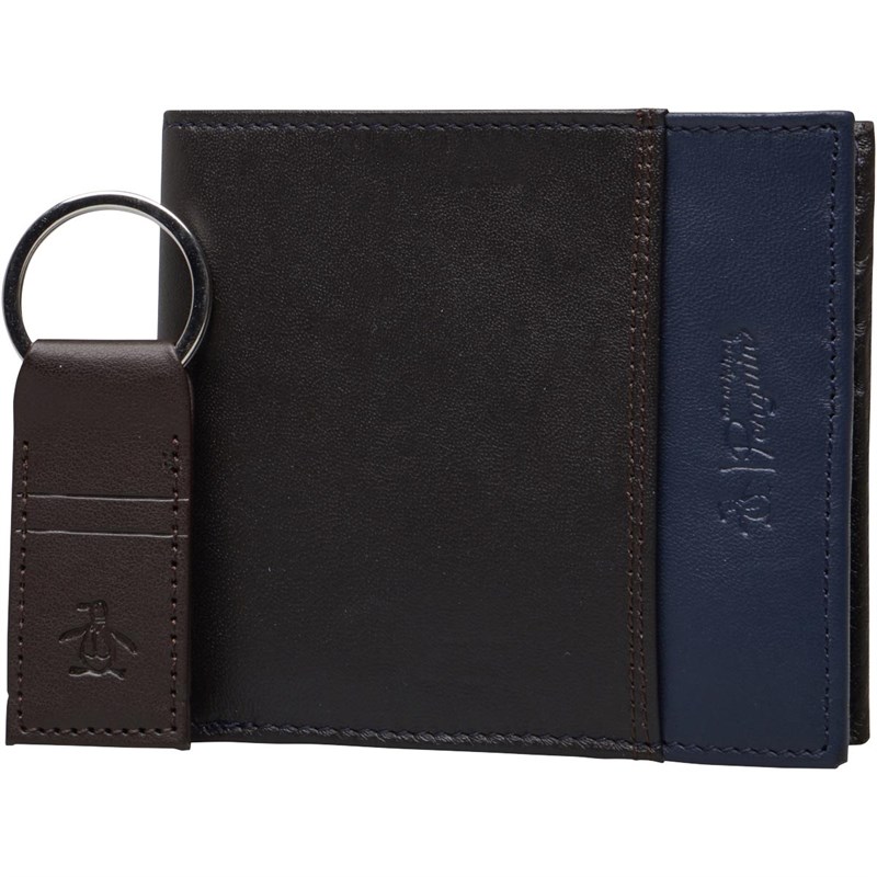 Buy Original Penguin Mens Wallet & Key Ring Set Black With Navy Panel