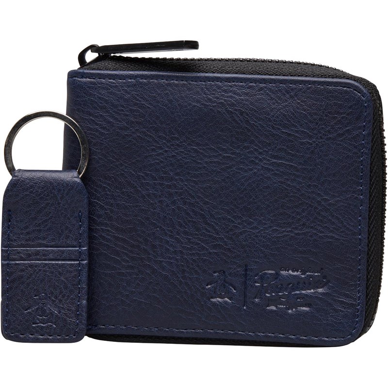 Buy Original Penguin Mens Zip Wallet & Key Ring Set Navy