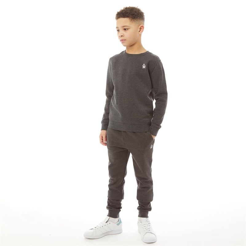 Original Penguin Boys Pete Badge Crew Sweatshirt Charcoal Grey Heather