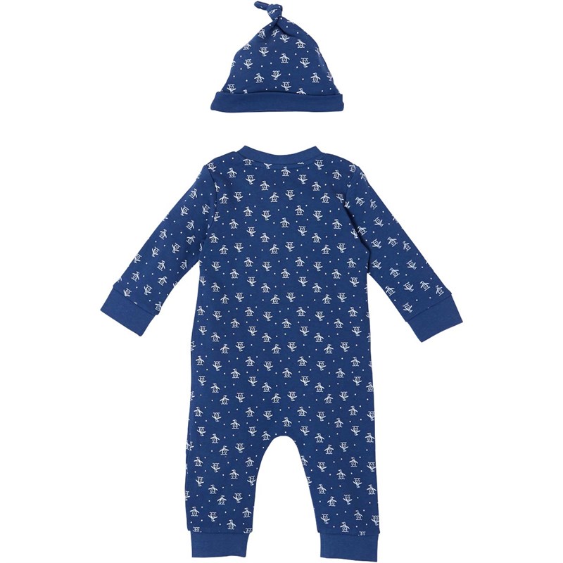 Original Penguin Baby Two Piece Romper And Hat Set Ensign Blue