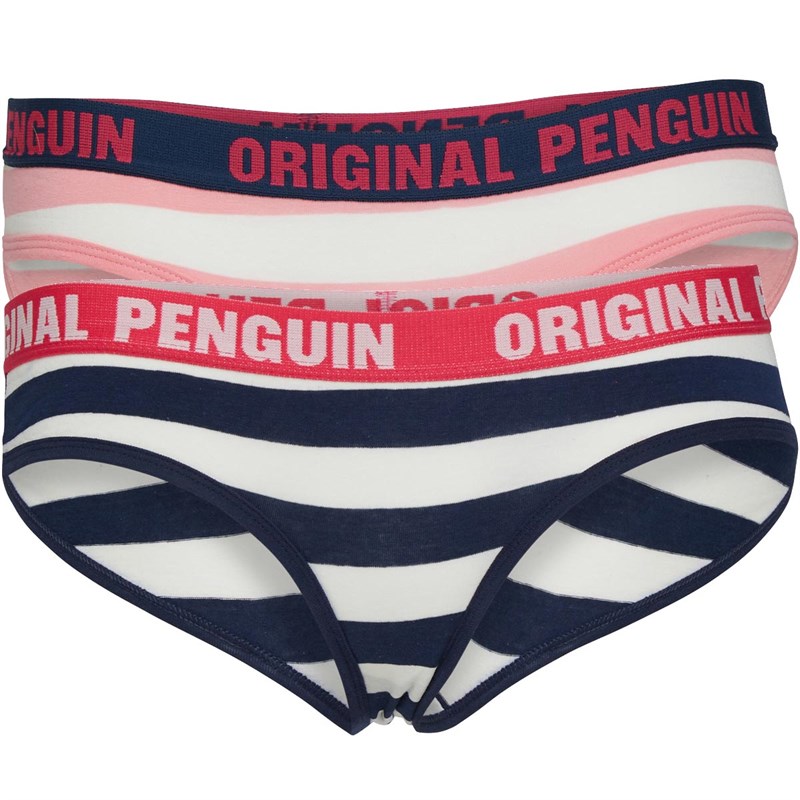 Image of Original Penguin Womens Two Pack Hipster Briefs Pink/Navy Stripes