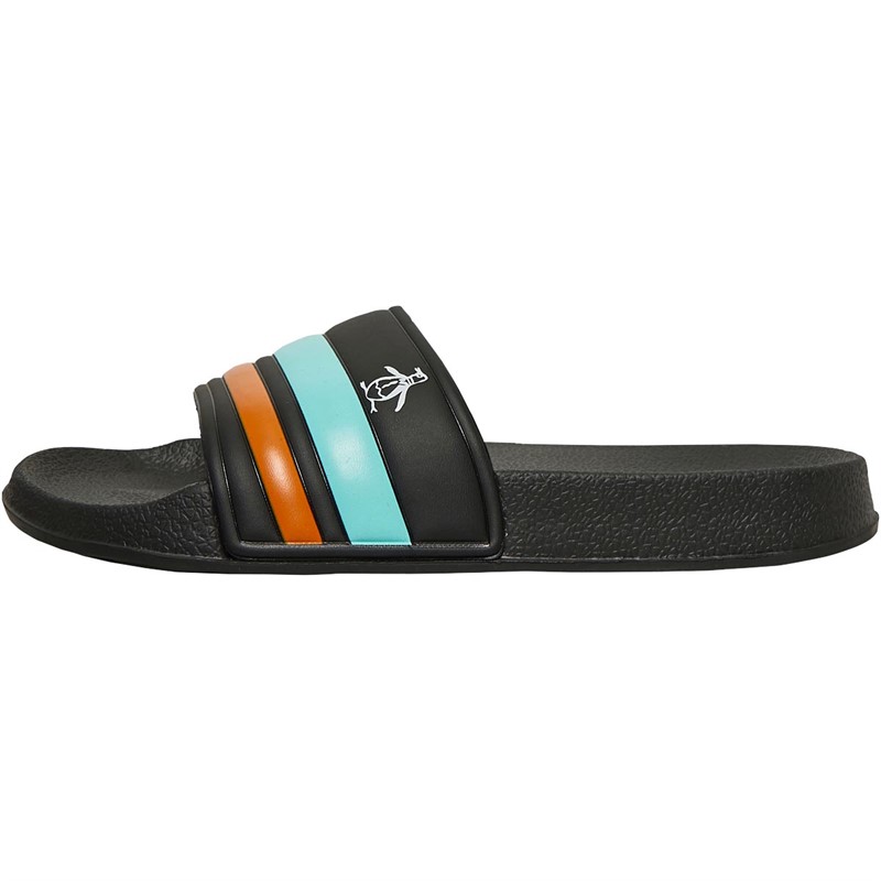 Original Penguin Junior Boys Pier Slides Black Stripe