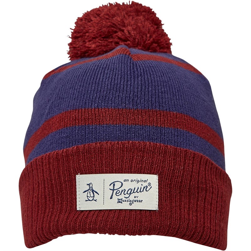 Original Penguin Mens Carleton Bobble Hat Rhodite/Cabernet
