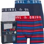 Original Penguin Mens Three Pack Boxers Navy/Grey Marl/Stripe