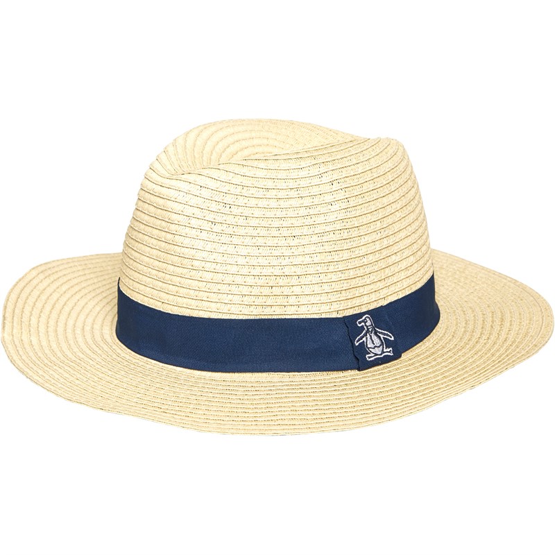Original Penguin Mens Dockit Raffia Panama Hat Ecru