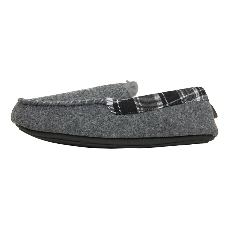 Original Penguin Mens Bedtime Tartan Moccasin Slippers Charcoal Grey