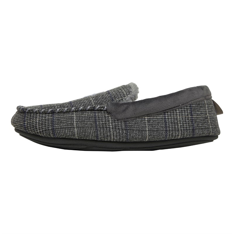 Original Penguin Mens Bedtime Checks Moccasin Slippers Charcoal Check