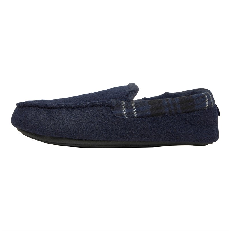 Original Penguin Mens Bedtime Tartan Moccasin Slippers Navy