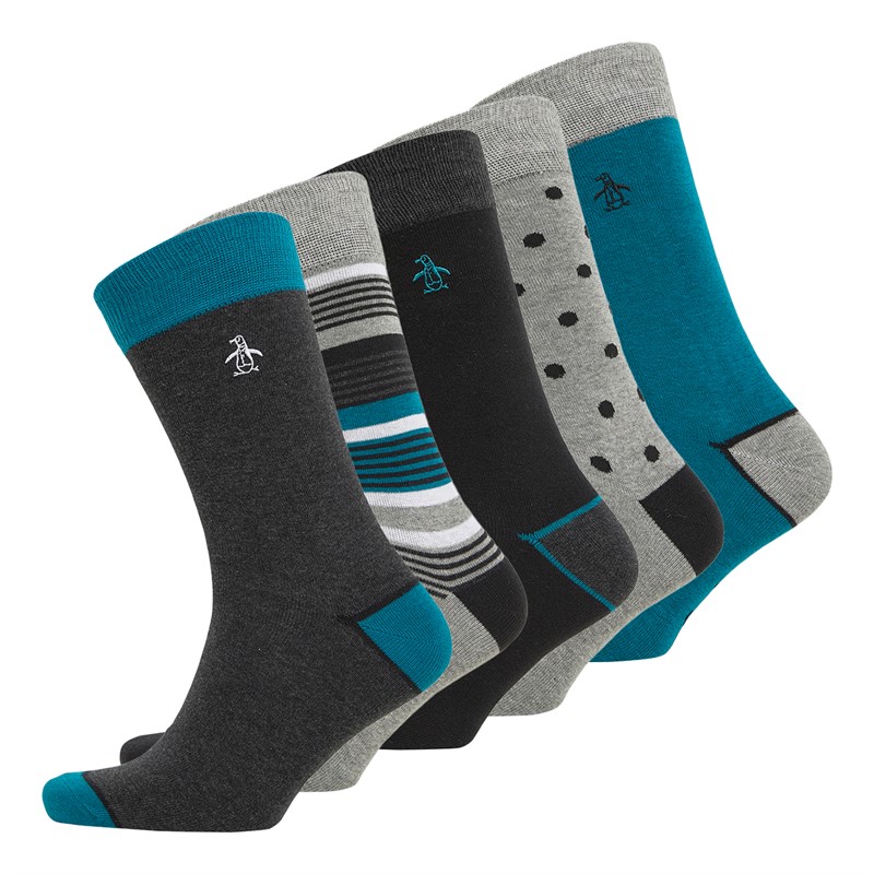 Original Penguin Mens Five Pack Socks Stripe/Spot/Navy/Teal/Grey/Multi