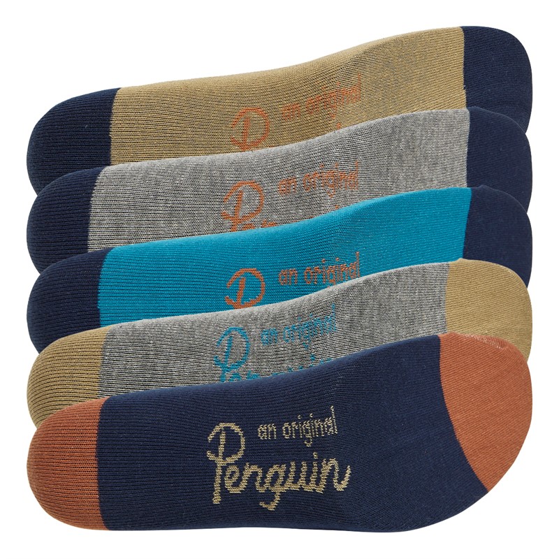 Original Penguin Mens Five Pack Socks Stripe/Navy/Orange/Grey/Multi