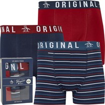 Original Penguin Mens Three Pack Boxer Trunks Stripe/Port/Navy