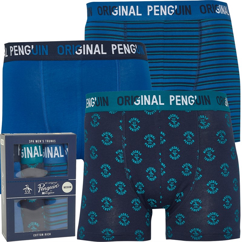 Buy Original Penguin Mens Three Pack Boxer Trunks Round Original Stripe Blue Navy