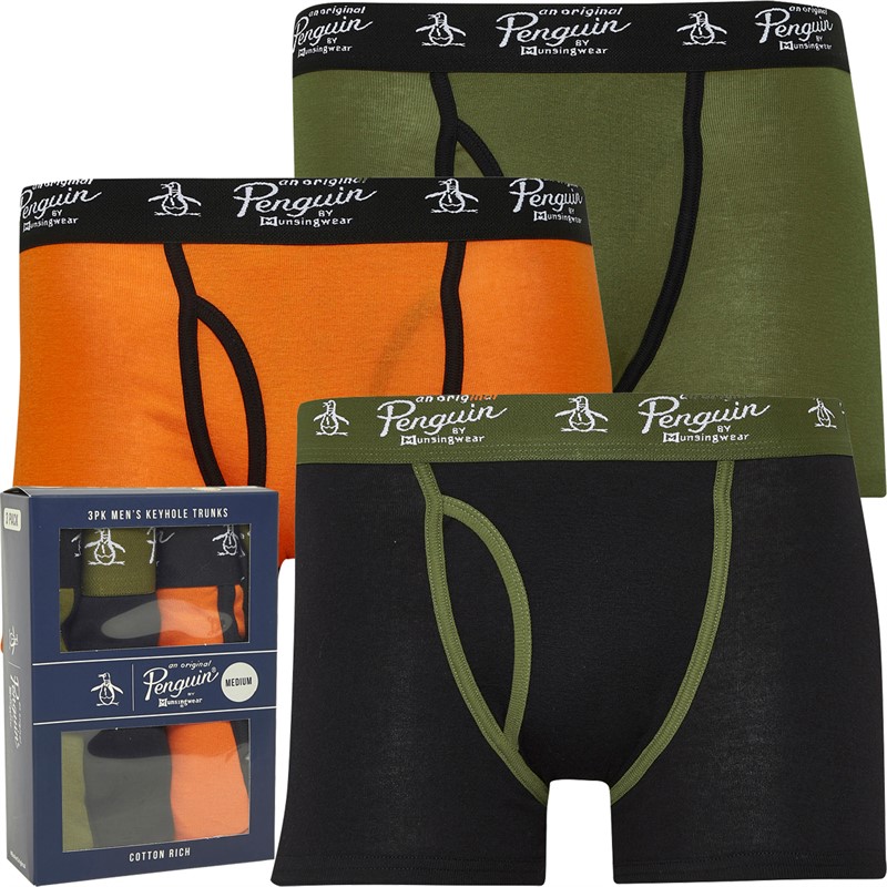 Original Penguin Mens Three Pack Trunks Khaki/Black