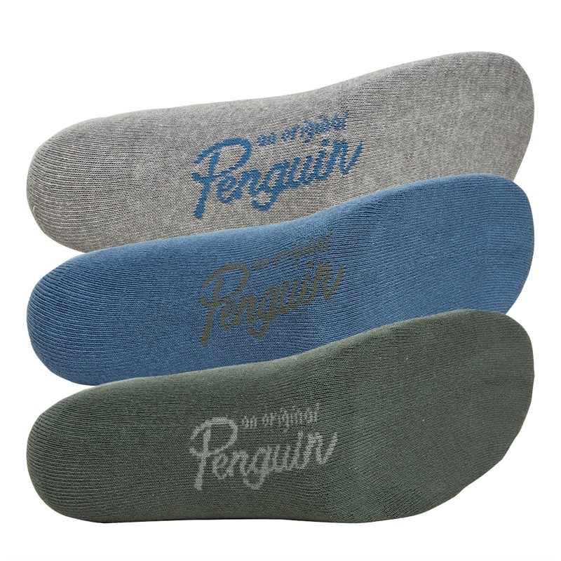 Original Penguin Mens Three Pack Ankle Socks With Terry Footbed Blue/Sage/Grey