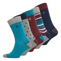 Original Penguin Mens Five Pack Socks Stripe/Spot/Teal/Burgundy/Grey/Multi