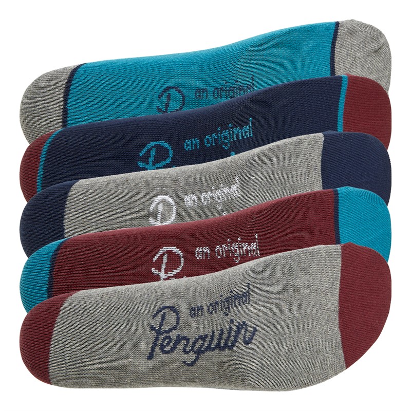 Original Penguin Mens Five Pack Socks Stripe/Spot/Teal/Burgundy/Grey/Multi