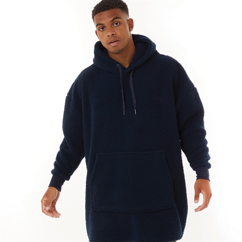 Original Penguin Mens Oversized Borg Fleece Hoodie Navy