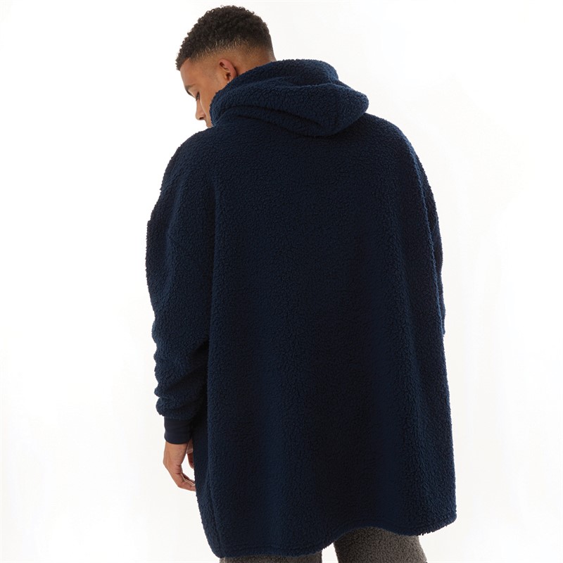 Original Penguin Mens Oversized Borg Fleece Hoodie Navy