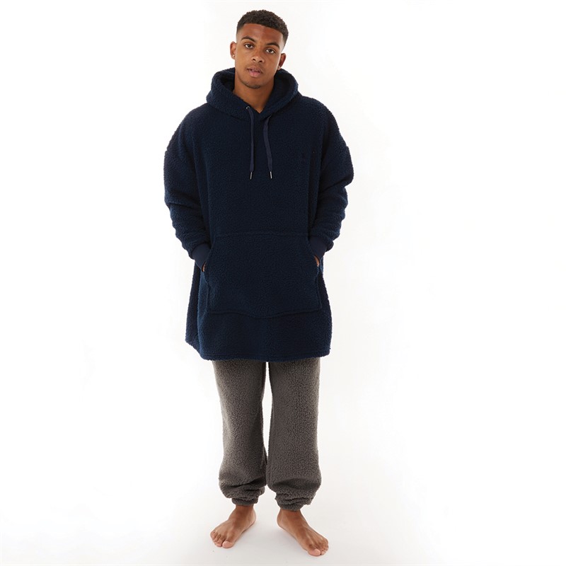 Original Penguin Mens Oversized Borg Fleece Hoodie Navy