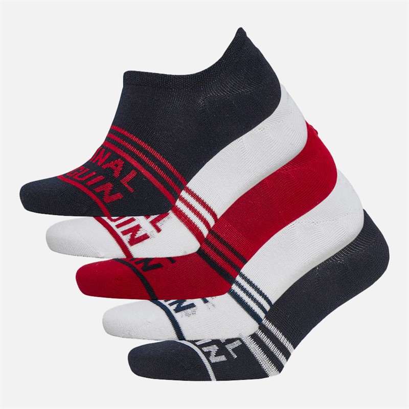 Original Penguin Mens Five Pack No Show Trainer Socks Original Navy/Red/White - Size 7