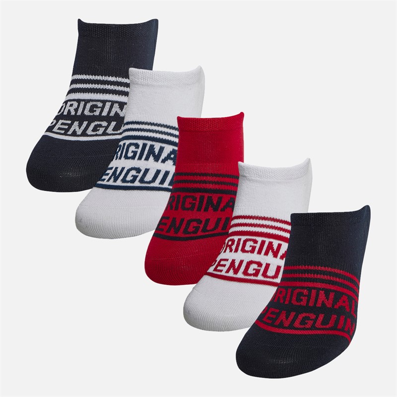 Original Penguin Mens Five Pack No Show Trainer Socks Original Navy/Red/White