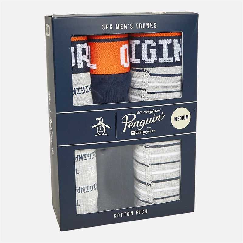 Original Penguin Mens Three Pack Trunks Geo Original/AOP/Grey/Navy/Orange
