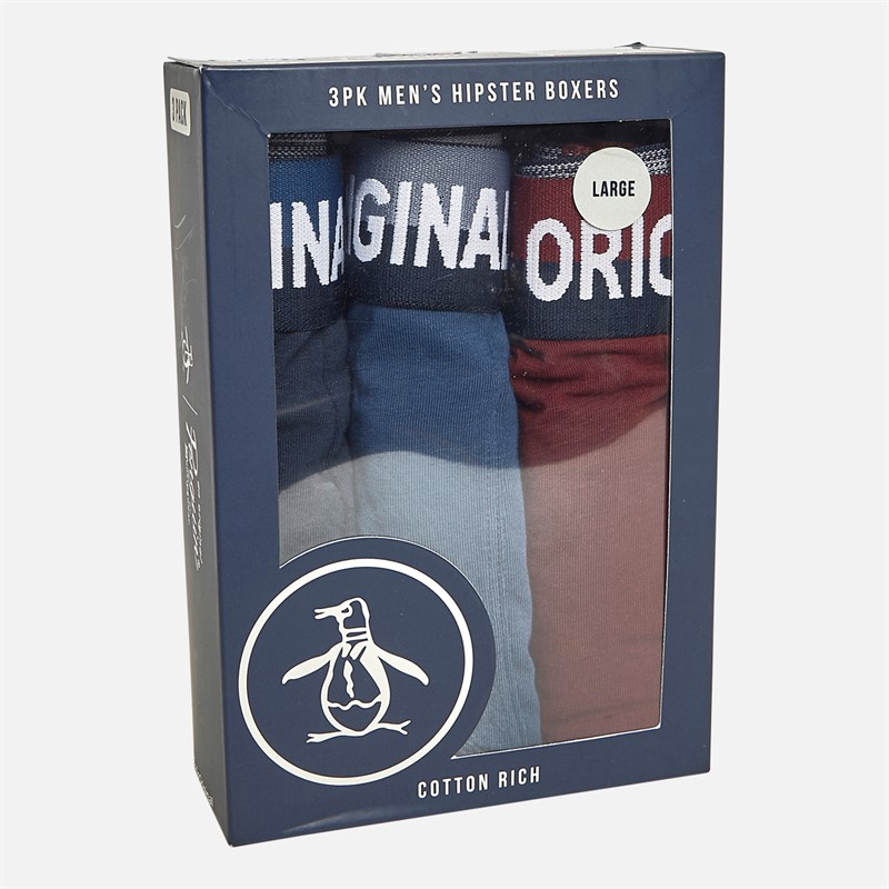 Original Penguin Mens Three Pack Hipster Boxers Original Waistband/Navy