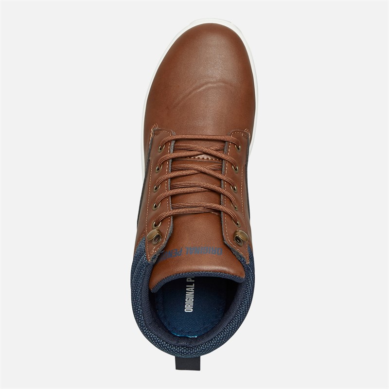 Original Penguin Mens Furrow Hi-Top Trainers Cognac