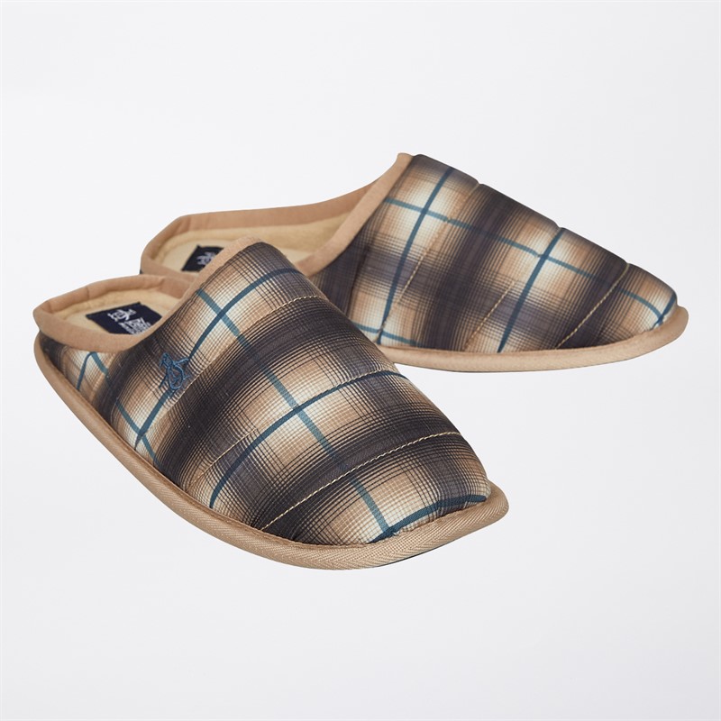 Original Penguin Mens Dream Mule Slippers Beige Check